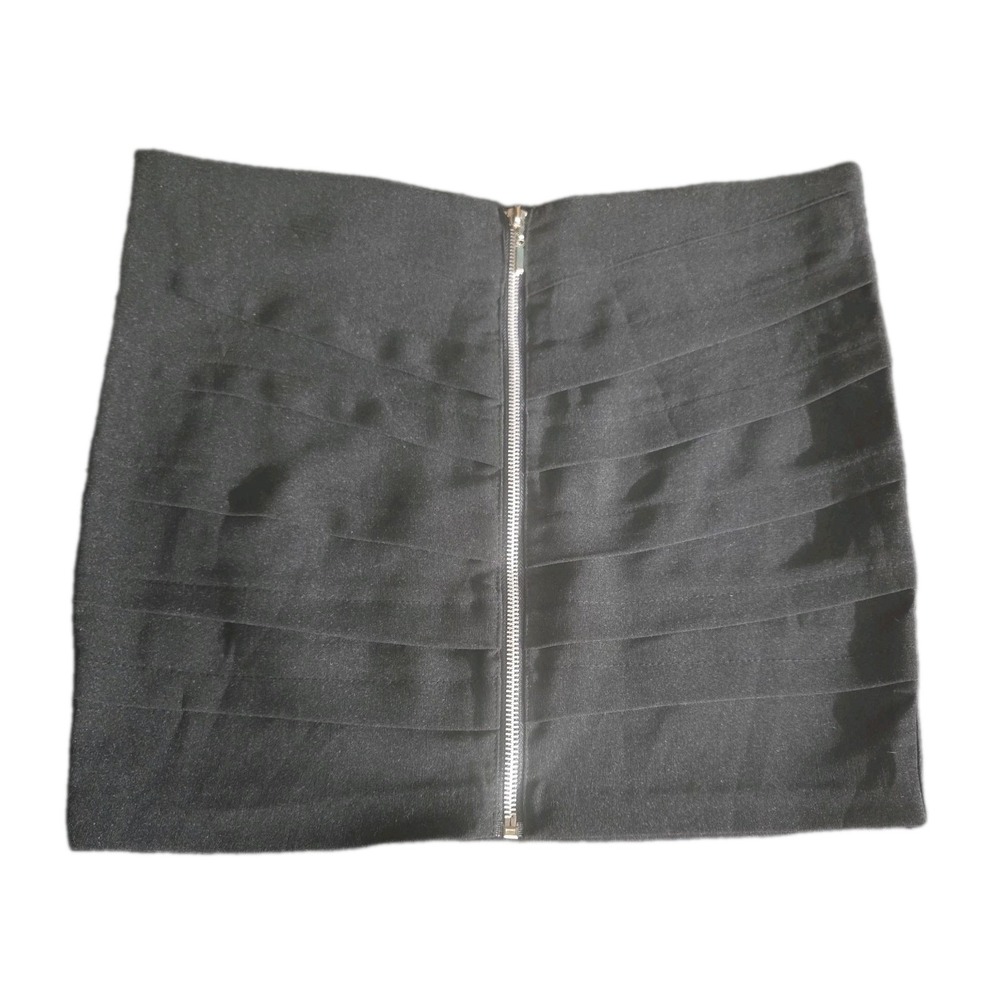 Wet Seal Y2K Black Mini Skirt Silver Exposed Zipper Pleated Bandage Style Large